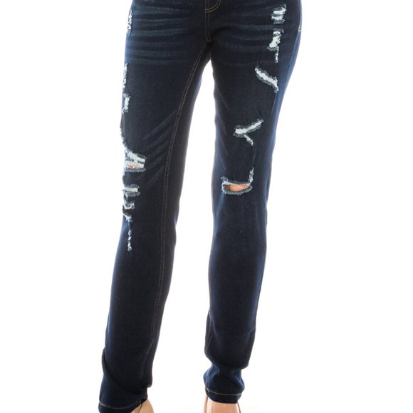 Distressed Pull On Denim Jeggings - Picture 2 of 8